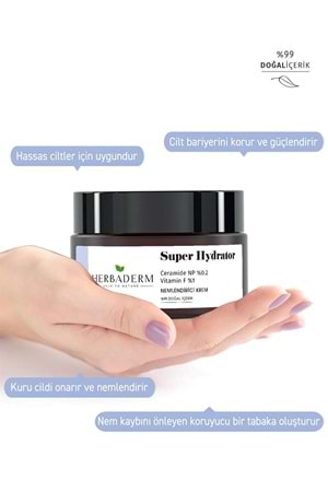 Herbaderm Super Hydrator Cilt Bariyerini Güçlendirici ve Onarıcı Yoğun Nemlendirici Krem 50 ml