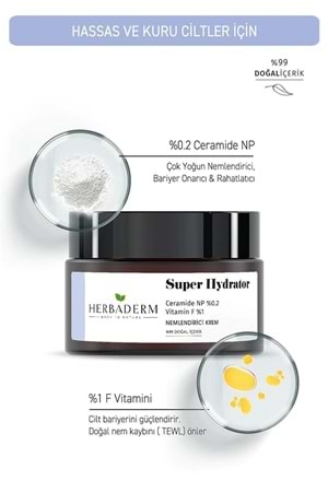 Herbaderm Super Hydrator Cilt Bariyerini Güçlendirici ve Onarıcı Yoğun Nemlendirici Krem 50 ml