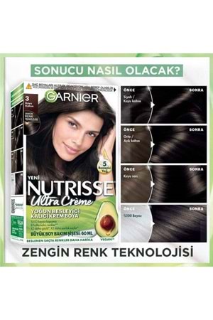 Garnier Nutrisse Yoğun Besleyici Kalıcı Krem Saç Boyası 3 Koyu Kahve 160 ml