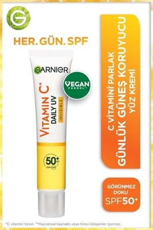 Garnier C Vitamini Parlak Günlük Uv Korumalı Güneş Yüz Kremi Spf50 Görünmez Doku 40ml