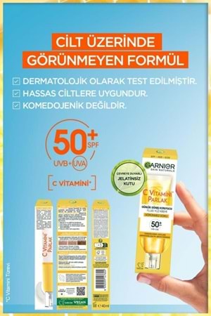 Garnier C Vitamini Parlak Günlük Uv Korumalı Güneş Yüz Kremi Spf50 Görünmez Doku 40ml