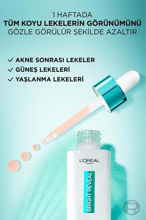 Loreal Paris Bright Reveal Sivilce, Güneş, Yaşlanma Lekelerinde Etkili Koyu Leke Karşıtı Serum 10% Niasinamid