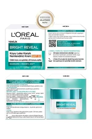 Loreal Paris Bright Reveal Koyu Leke Karşıtı, Cilt Tonu Eşitleyici Spf50 Nemlendirici Krem Niasinamid 50ml