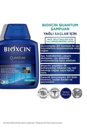 Bioxcin Quantum Şampuan 3 Al 2 Öde Yağlı Saçlar Için 3x300 Ml - Ince Telli Saçlar Için Dökülme Şampuanı