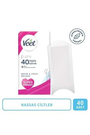Veet Pure Hipoalerjenik Sir Ağda Bandı Bacak&Vücut Bölgesi Hassas Ciltler Süper Fırsat 40lı