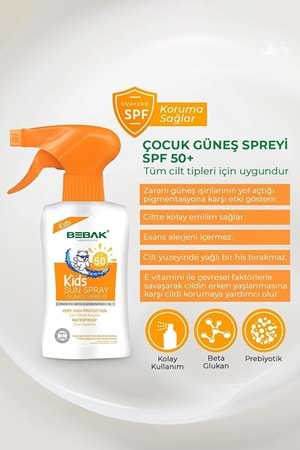 Bebak Spf 50+ Uva / Uvb Işınlarına Karşı Yüksek Koruma Etkili Çocuk Güneş Spreyi 175 Ml