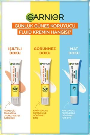 Garnier Saf Ve Temiz Bha Niasinamid Günlük Güneş Koruyucu Fluid Yüz Kremi Spf50 40ml