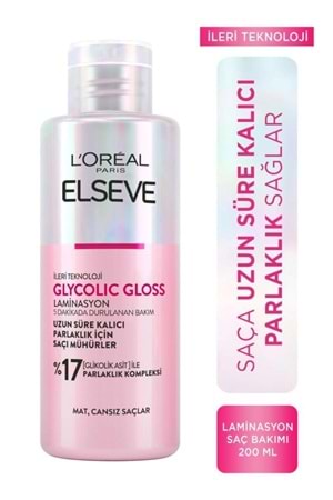 Loreal Paris Elseve Glycolic Gloss Parlaklığı Saça Mühürleyen Laminasyon 5 Dakikada Durulanan Bakım 200ml