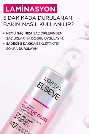 Loreal Paris Elseve Glycolic Gloss Parlaklığı Saça Mühürleyen Laminasyon 5 Dakikada Durulanan Bakım 200ml