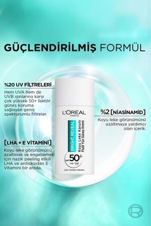 Loreal Paris Bright Reveal Spf 50+ Koyu Leke Karşıtı Fluid Günlük Yüz Güneş Kremi 50ml