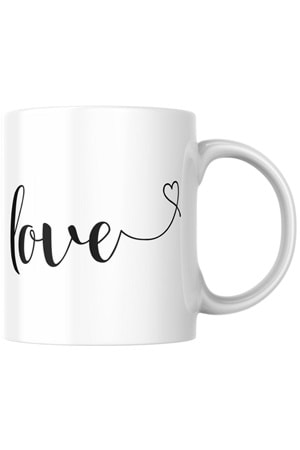 Win Ovro Premium Ultra Beyaz Porselen Kupa Bardak Çift Yönlü Baskılı - Love Kalp