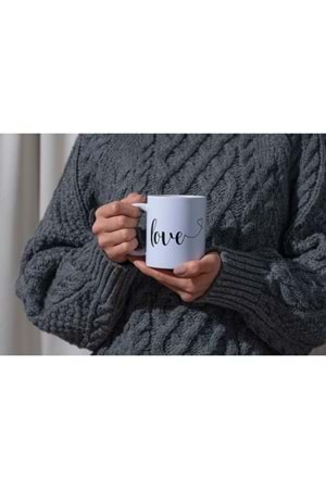 Win Ovro Premium Ultra Beyaz Porselen Kupa Bardak Çift Yönlü Baskılı - Love Kalp