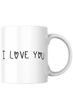 Win Ovro Premium Ultra Beyaz Porselen Kupa Bardak Çift Yönlü Baskılı - I Love You