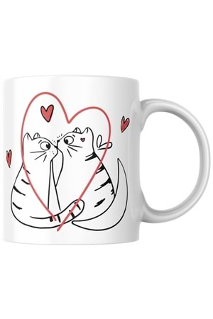 Win Ovro Premium Ultra Beyaz Porselen Kupa Bardak Çift Yönlü Baskılı - Sevgili Kedi