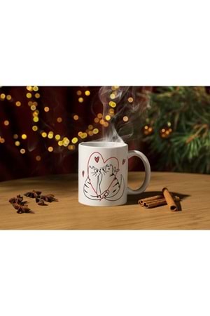 Win Ovro Premium Ultra Beyaz Porselen Kupa Bardak Çift Yönlü Baskılı - Sevgili Kedi