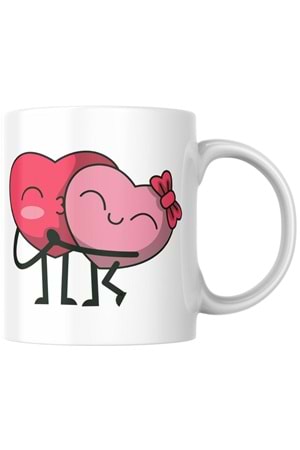 Win Ovro Premium Ultra Beyaz Porselen Kupa Bardak Çift Yönlü Baskılı - Sevgili Kalp