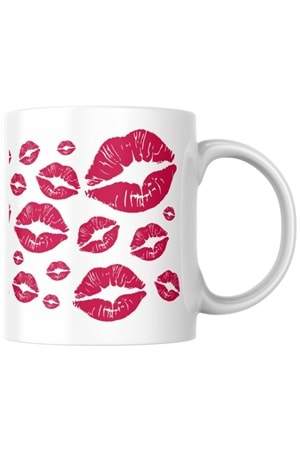 Win Ovro Premium Ultra Beyaz Porselen Kupa Bardak Çift Yönlü Baskılı - Kiss Love Öpücük