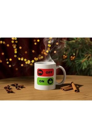 Win Ovro Premium Ultra Beyaz Porselen Kupa Bardak Çift Yönlü Baskılı - Off On