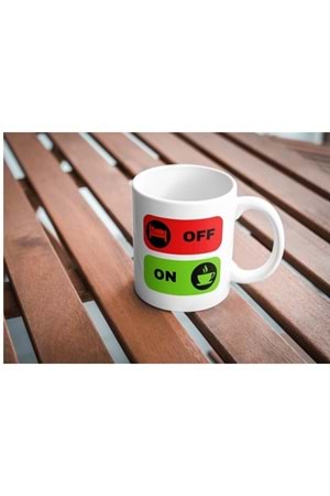 Win Ovro Premium Ultra Beyaz Porselen Kupa Bardak Çift Yönlü Baskılı - Off On