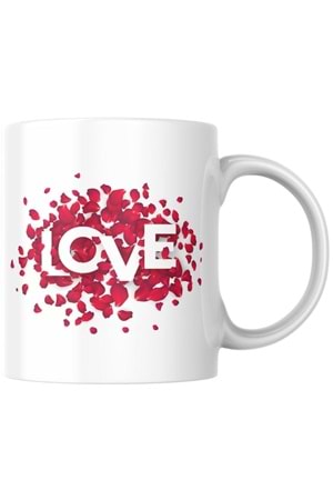 Win Ovro Premium Ultra Beyaz Porselen Kupa Bardak Çift Yönlü Baskılı - Love Yaprak