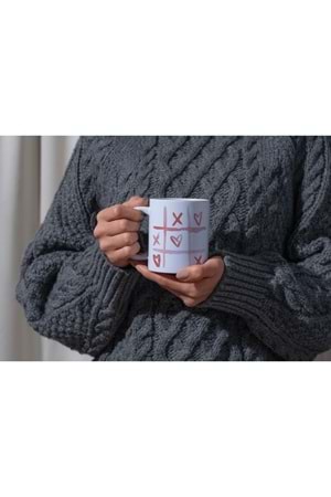 Win Ovro Premium Ultra Beyaz Porselen Kupa Bardak Çift Yönlü Baskılı - Love Kalp Aşk Oyun