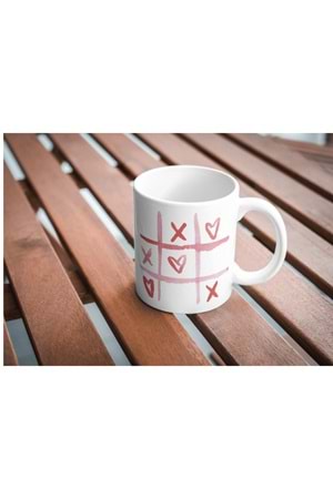 Win Ovro Premium Ultra Beyaz Porselen Kupa Bardak Çift Yönlü Baskılı - Love Kalp Aşk Oyun