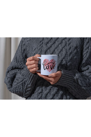 Win Ovro Premium Ultra Beyaz Porselen Kupa Bardak Çift Yönlü Baskılı - Love Kalp Aşk Kırmızı