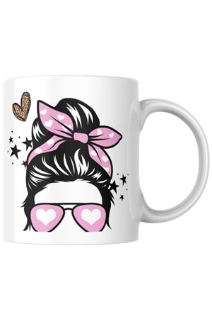 Win Ovro Premium Ultra Beyaz Porselen Kupa Bardak Çift Yönlü Baskılı - Kalp Gözlük Kadın