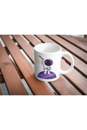 Win Ovro Premium Ultra Beyaz Porselen Kupa Bardak Çift Yönlü Baskılı - Astronot Lets Go