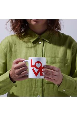 Win Ovro Premium Ultra Beyaz Porselen Kupa Bardak Çift Yönlü Baskılı - Love Kalp Aşk