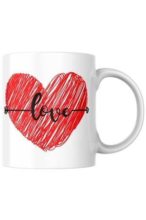 Win Ovro Premium Ultra Beyaz Porselen Kupa Bardak Çift Yönlü Baskılı - Aşk Sevgili Love Kalp
