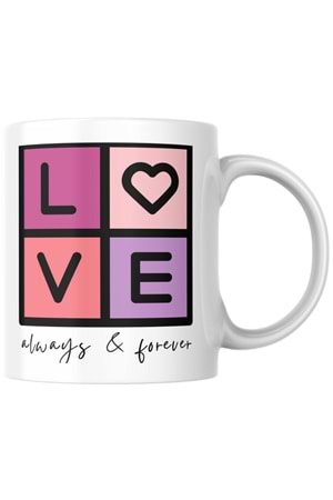Win Ovro Premium Ultra Beyaz Porselen Kupa Bardak Çift Yönlü Baskılı - Love Sonsuza Kadar Aşk