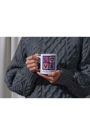 Win Ovro Premium Ultra Beyaz Porselen Kupa Bardak Çift Yönlü Baskılı - Love Sonsuza Kadar Aşk