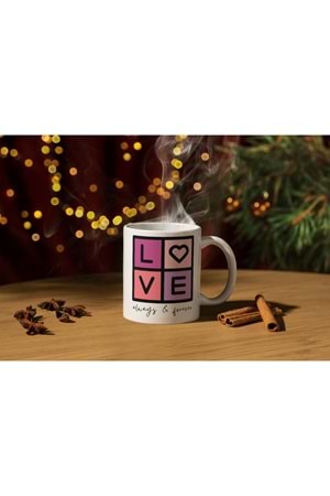 Win Ovro Premium Ultra Beyaz Porselen Kupa Bardak Çift Yönlü Baskılı - Love Sonsuza Kadar Aşk