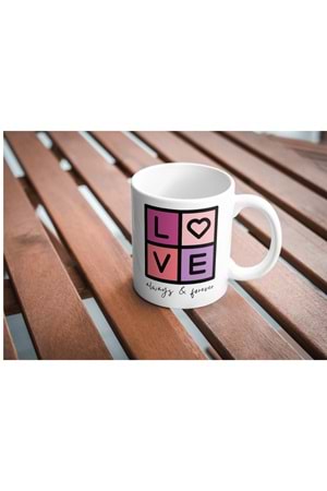 Win Ovro Premium Ultra Beyaz Porselen Kupa Bardak Çift Yönlü Baskılı - Love Sonsuza Kadar Aşk