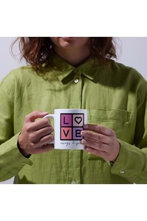 Win Ovro Premium Ultra Beyaz Porselen Kupa Bardak Çift Yönlü Baskılı - Love Sonsuza Kadar Aşk