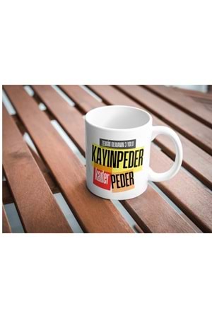 Win Ovro Premium Ultra Beyaz Porselen Kupa Bardak Çift Yönlü Baskılı - Kader Peder Kayınpeder