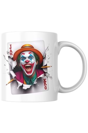 Win Ovro Premium Ultra Beyaz Porselen Kupa Bardak Çift Yönlü Baskı - 3D Joker İllüstrasyon