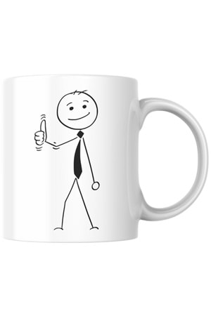 Win Ovro Premium Beyaz Porselen Hediye Kupa Bardak Çift Yönlü Baskı - Çizgiyle Anlat Çöp Adam Onay