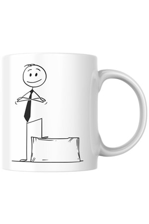 Win Ovro Premium Beyaz Porselen Hediye Kupa Bardak Çift Yönlü Baskı - Çizgiyle Anlat Çöp Adam Kararlı