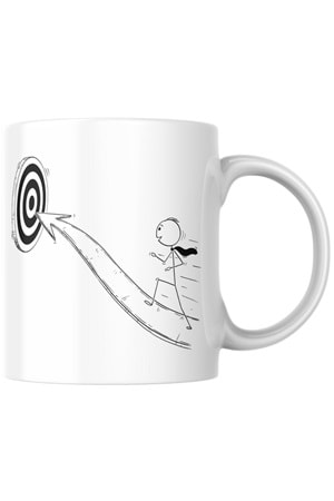 Win Ovro Premium Beyaz Porselen Hediye Kupa Bardak Çift Yönlü Baskı - Çizgiyle Anlat Çöp Adam Hedef