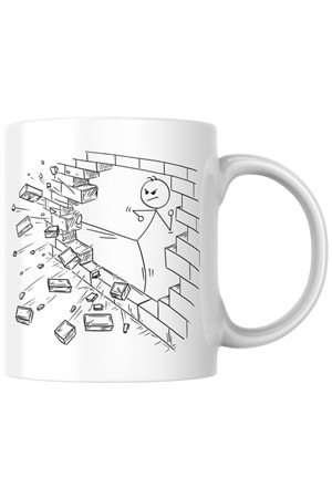 Win Ovro Premium Beyaz Porselen Hediye Kupa Bardak Çift Yönlü Baskı - Çizgiyle Anlat Çöp Adam Yıkıl