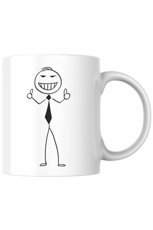 Win Ovro Premium Beyaz Porselen Hediye Kupa Bardak Çift Yönlü Baskı - Çizgiyle Anlat Çöp Adam Süper