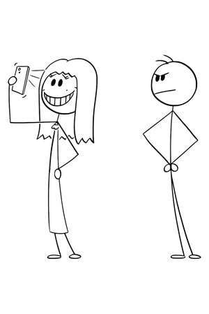 Win Ovro Premium Beyaz Porselen Hediye Kupa Bardak Çift Yönlü Baskı - Çizgiyle Anlat Çöp Adam Selfi