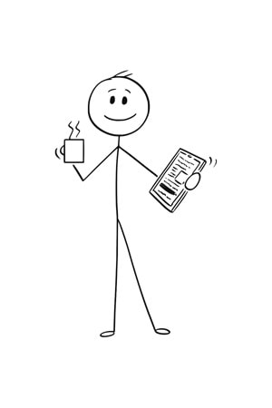 Win Ovro Premium Beyaz Porselen Hediye Kupa Bardak Çift Yönlü Baskı - Çizgiyle Anlat Çöp Adam Relax