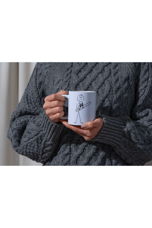 Win Ovro Premium Beyaz Porselen Hediye Kupa Bardak Çift Yönlü Baskı - Çizgiyle Anlat Çöp Adam Motor