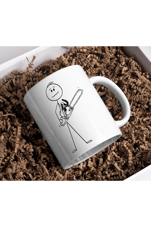 Win Ovro Premium Beyaz Porselen Hediye Kupa Bardak Çift Yönlü Baskı - Çizgiyle Anlat Çöp Adam Motor