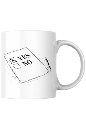 Win Ovro Premium Beyaz Porselen Hediye Kupa Bardak Çift Yönlü Baskı - Çizgiyle Anlat Çöp Adam Yes