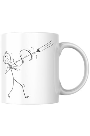 Win Ovro Premium Beyaz Porselen Hediye Kupa Bardak Çift Yön Baskı - Çizgiyle Anlat Çöp Adam Dolar