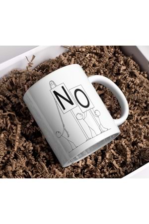 Win Ovro Premium Beyaz Porselen Hediye Kupa Bardak Çift Yön Baskı - Çizgiyle Anlat Çöp Adam No No